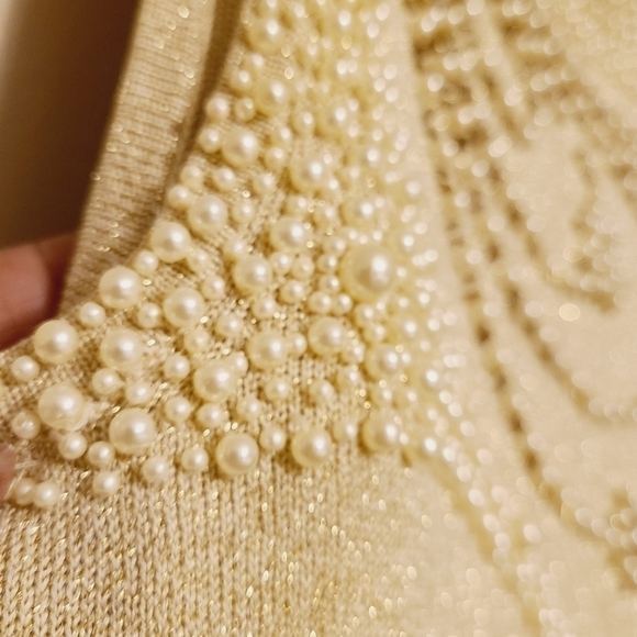 Choice | Vintage Silk Blend Beaded Sleeveless Mock Neck Sweater (Size Medium) - Picture 9 of 12